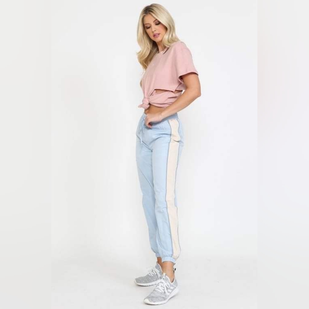 Wild Honey Pale Blue Side Stripe Mesh Band Jogger Pants NWT - Picture 2 of 5